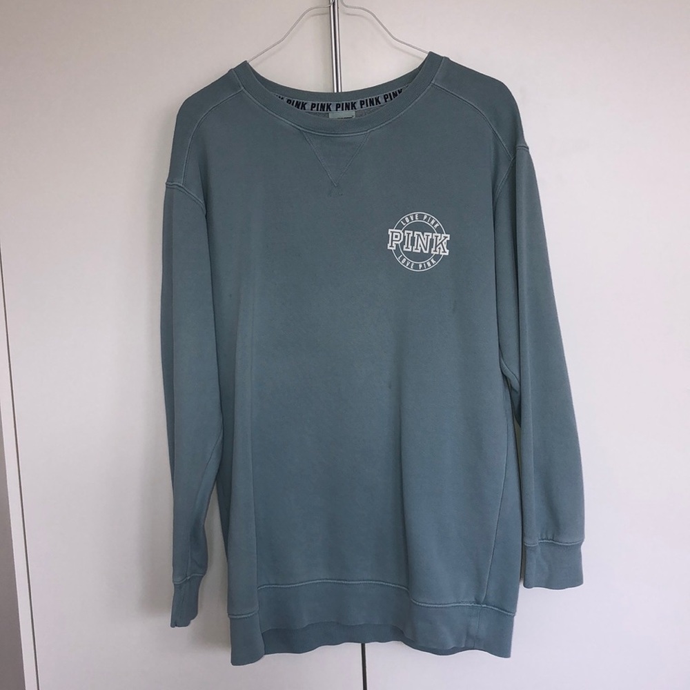 BLUEISH GREEN VICTORIA SECRET PINK CREW NECK